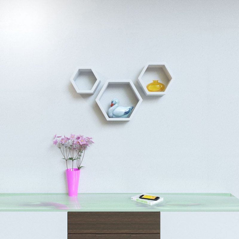 Set of 3 Hexagon Wall Shelves White DecorNation