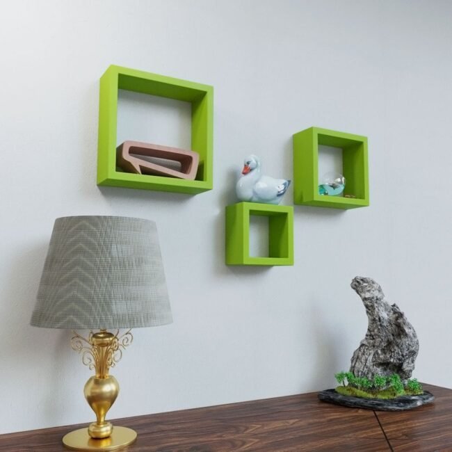 wall mounted square shape shelves green color for sale