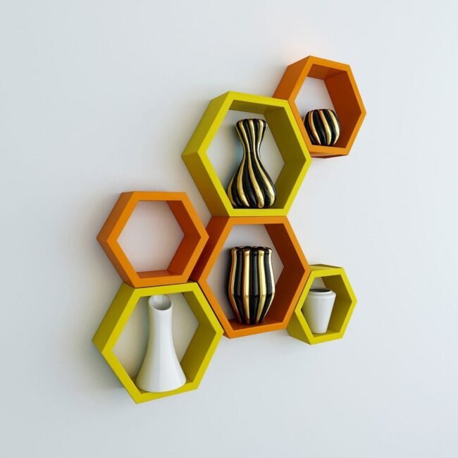 wall mounted hexagon orange yellow wall racks
