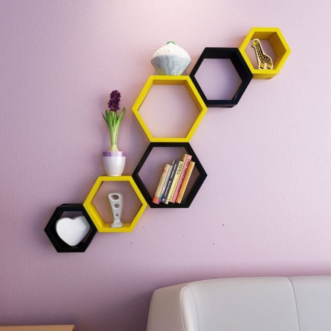 yellow black wall racks for display and storage