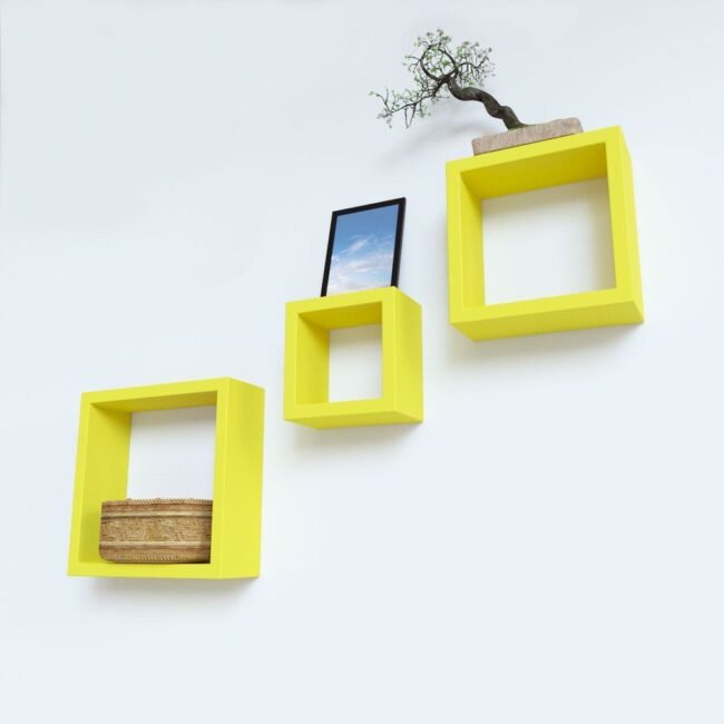 yellow cube decorative wall shelves for room decor