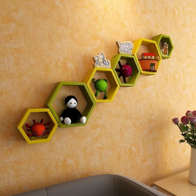 yellow green square wall racks for home decor