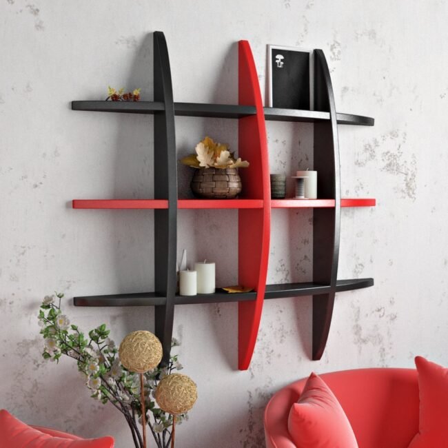 decornation designer wall shelf rack-black red