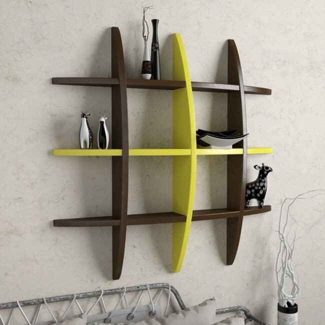 designer display wall shelf brown yellow