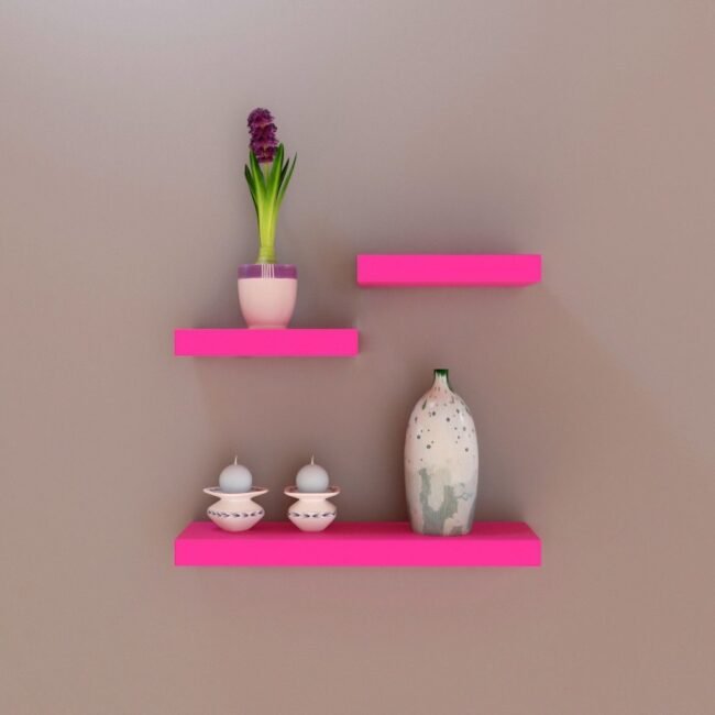 designer wall shelves pink color for storage