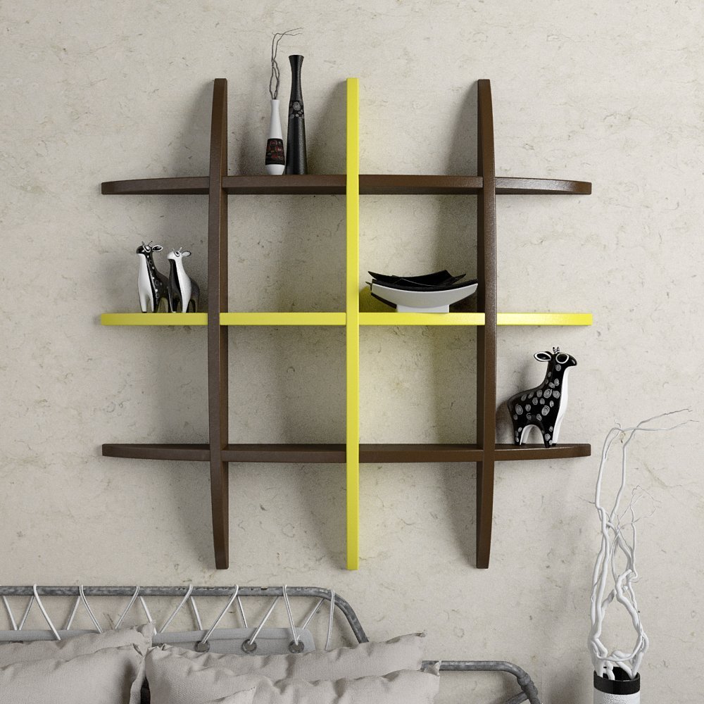 Globe Shape Floating Wall Shelf for Storage & Display – Brown & yellow