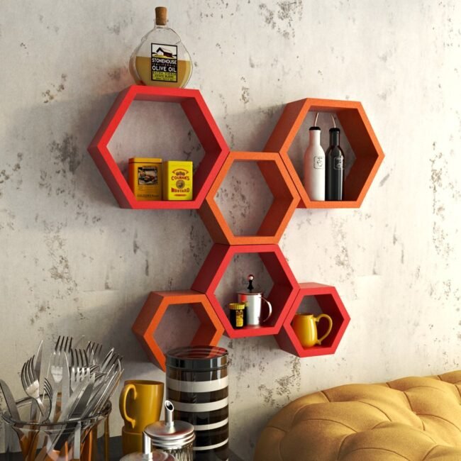 floating hexagon wall shelves for home decor