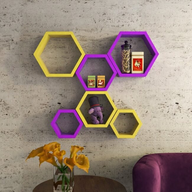 floating set of 6 hexagon wall racks for sale