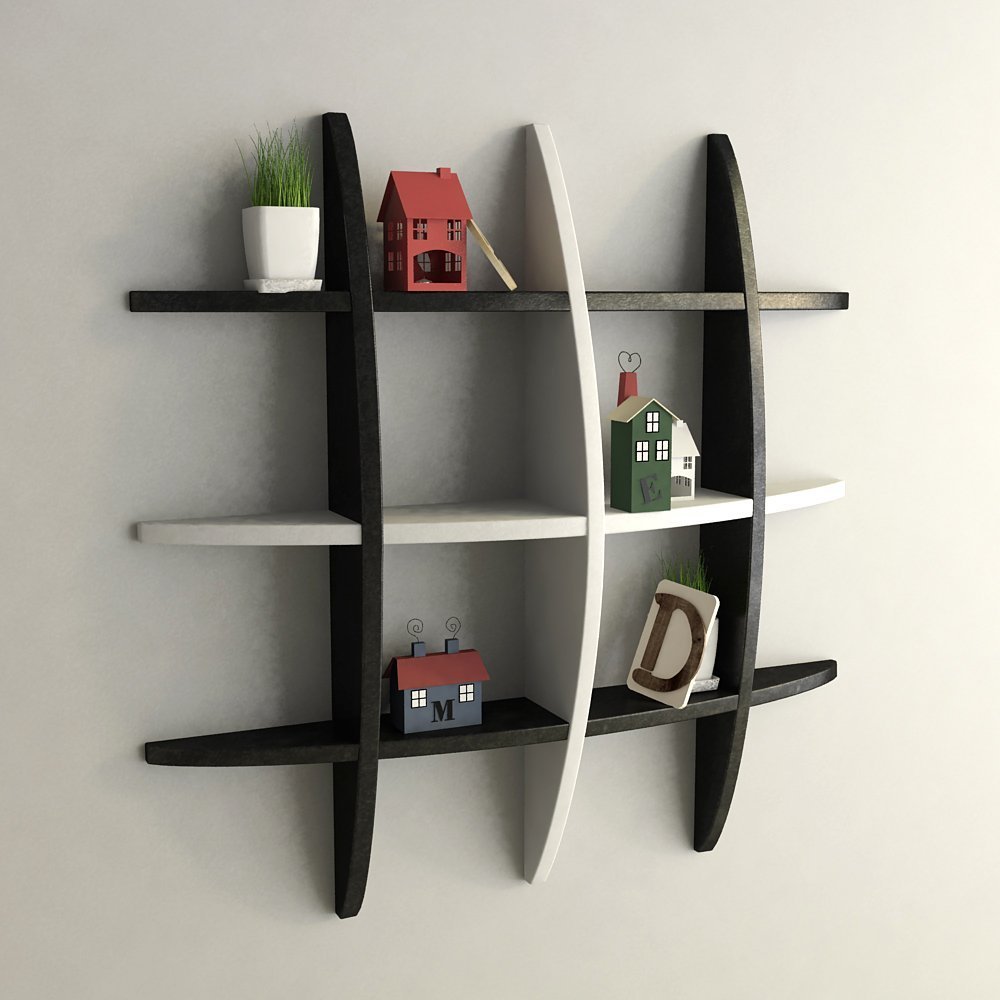 Globe Shape Floating Wall Shelf for Storage & Display – Black & White