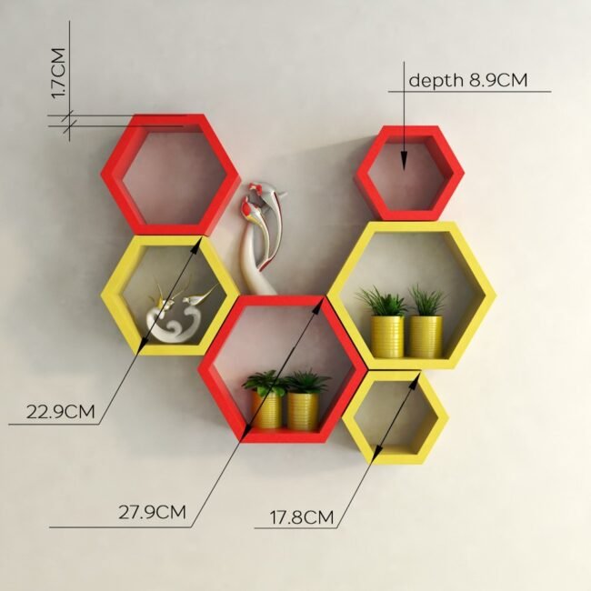 hexagon floating wall racks for wall decor