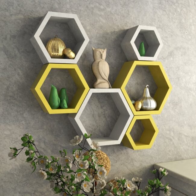 online india sale hexagon wall racks yellow white