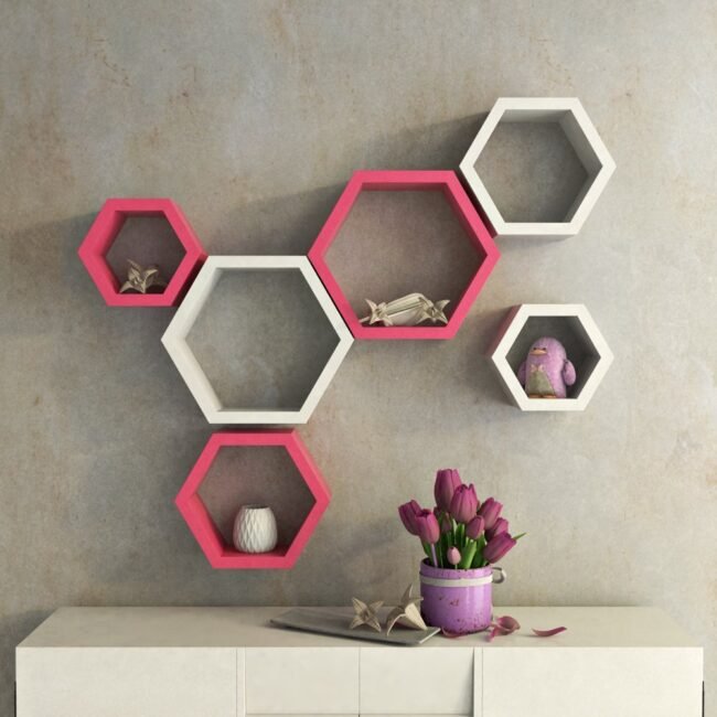 pink white wall shelves for home decor