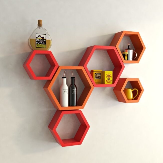 red orange hexagon shelves for sale