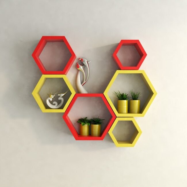 red yellow hexagon wall shelves for sale