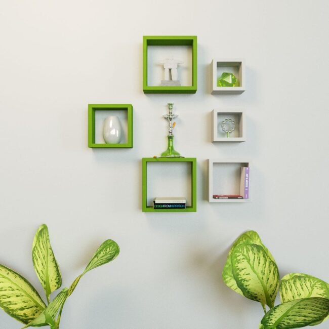 set of 6 decorative wall racks white green for storage display