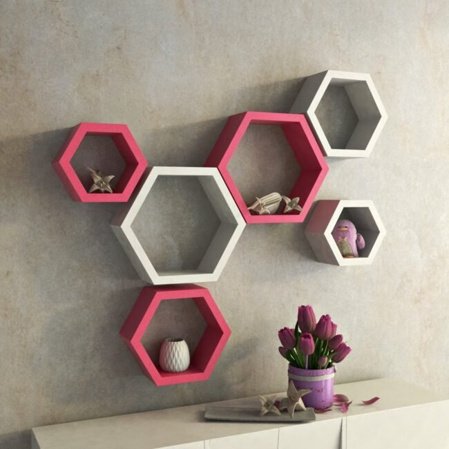 set of 6 pink white wall racks for home decor