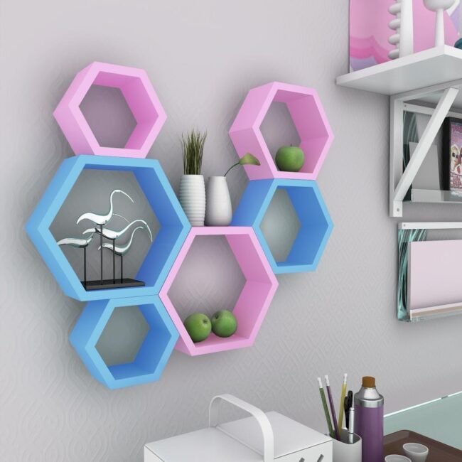 set of 6 skyblue pink wall shelves for room decor