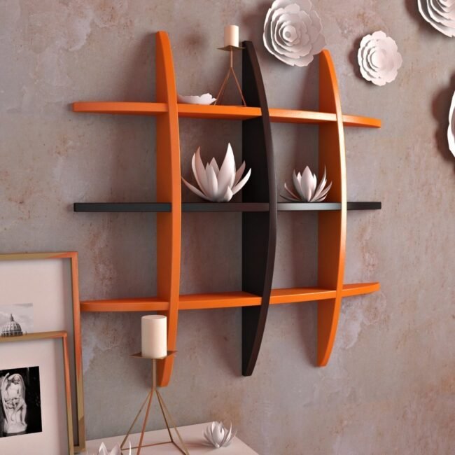 wall decor display shelves orange black for home
