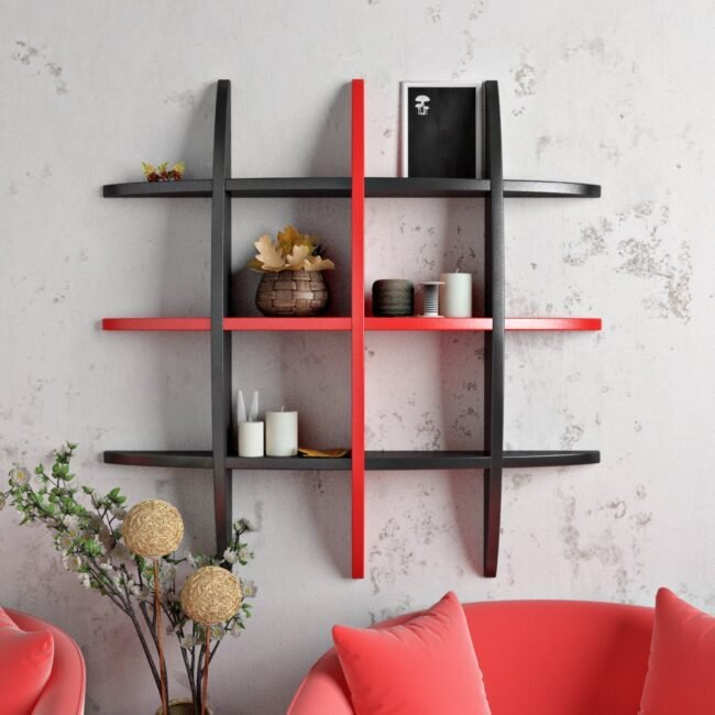 wall decor shelf display rack black red