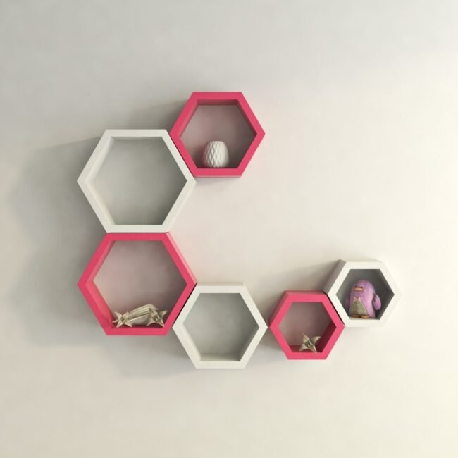 wall mounted hexagon pink white wall shelf brackets