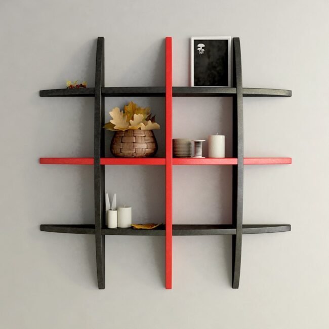 wall shelf display rack black red