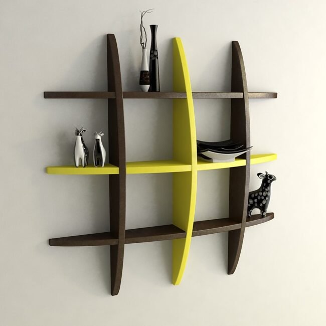 wall shelf unit brown yellow