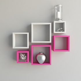 White pink decorative square wall shelves