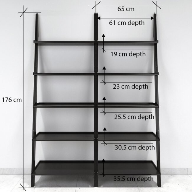 black ladder shelf for storage and display