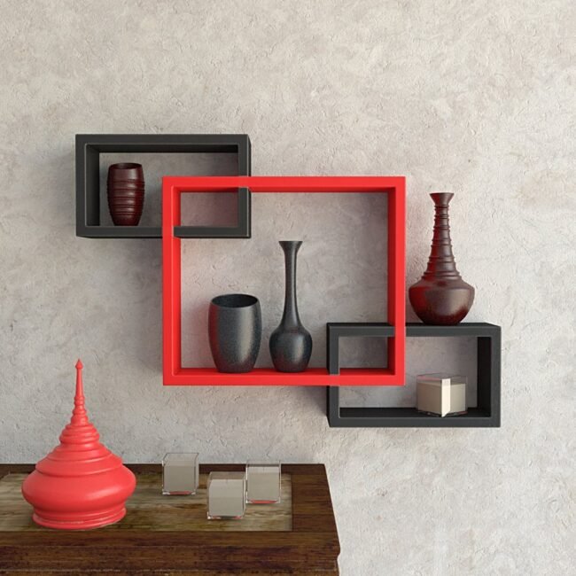 black red storage units for home decor