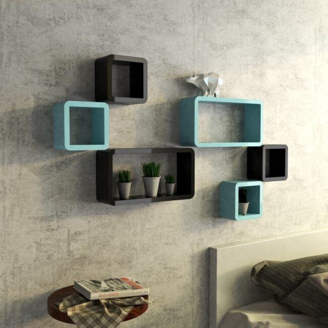 black skyblue wall decor shelves for bedroom