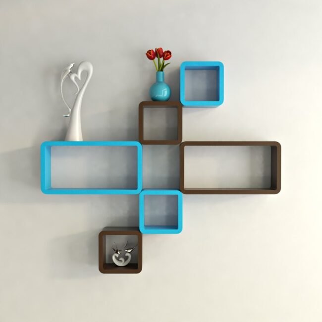 brown skyblue designer wall decor shleves for home