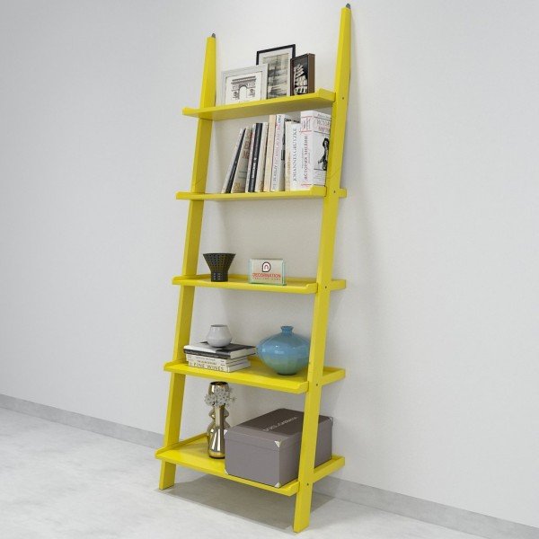 Jasper Leaning Wall Bookcase Ladder Shelf for Storage & Display – Yellow