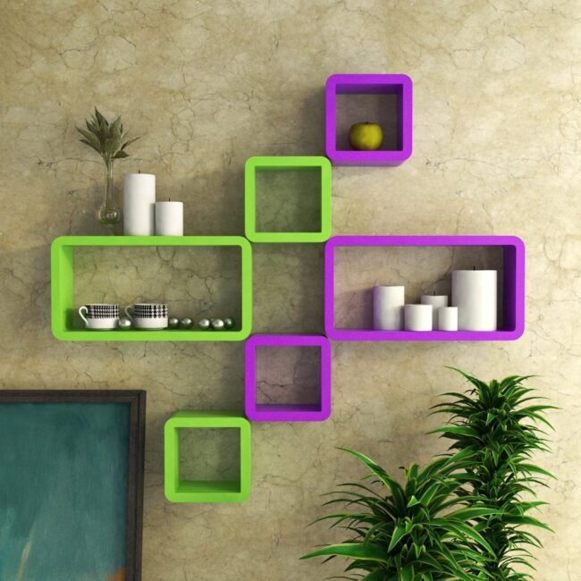 buy designer bedroom wall racks set of 6 purple green