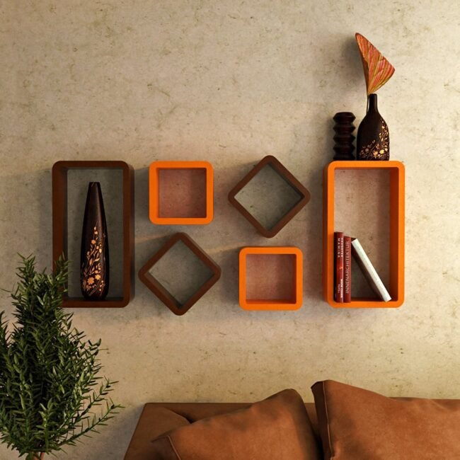 buy online wall shelves india orange brown