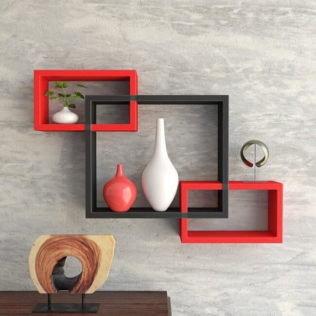 buy red and black intersecting wall shelves online india