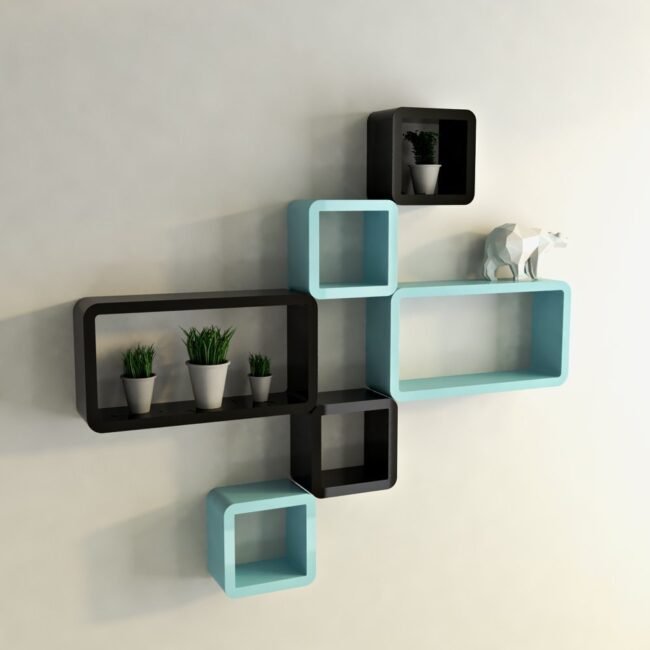 cube rectangle black skyblue decorative wall shelves