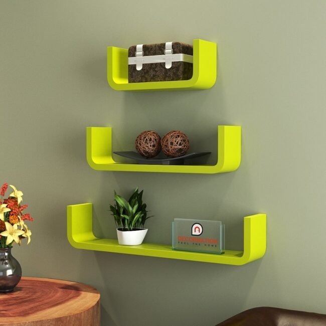 decorative wall shelves green in set of 3