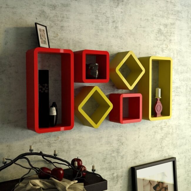 decornation decorative cube rectangle wall shelves red yellow
