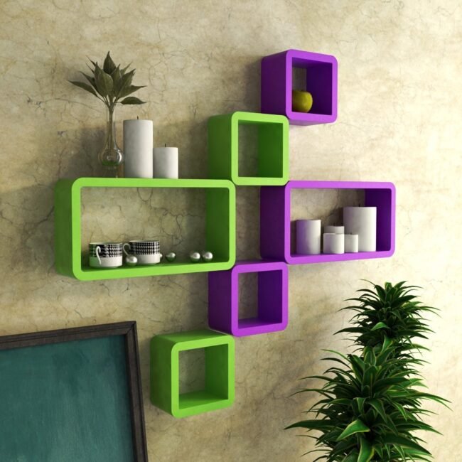 decornation wall shelves for home decor purple green