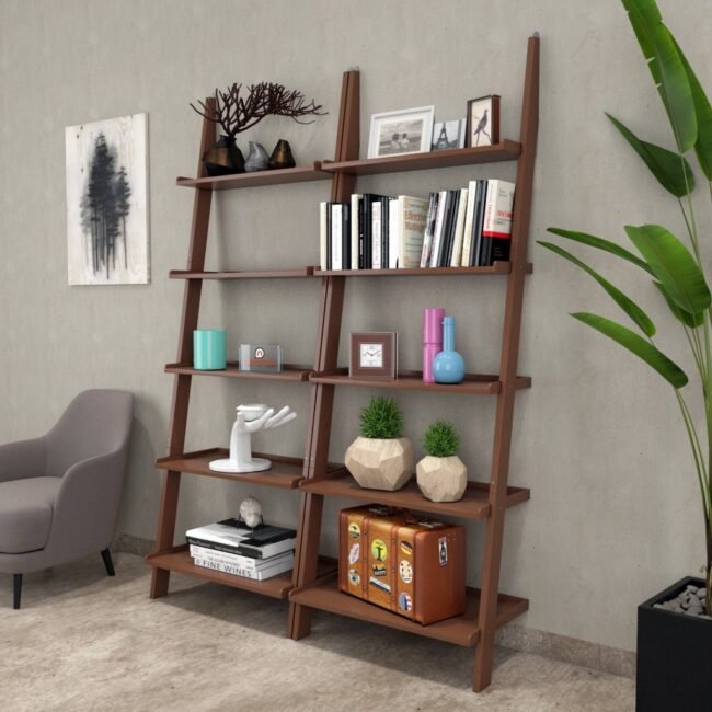 designer brown ladder shelf for storage