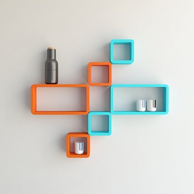 designer wall mounted wall shelves orange skyblue