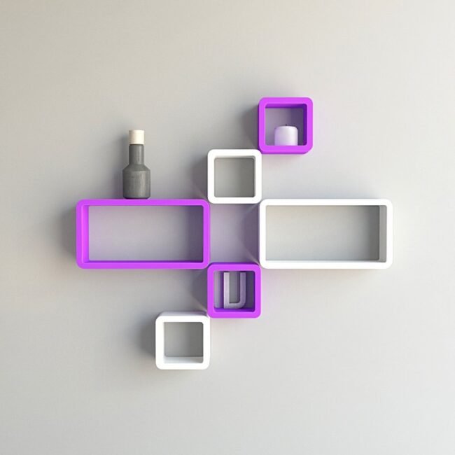 floating wall shelves set of 6 purple white
