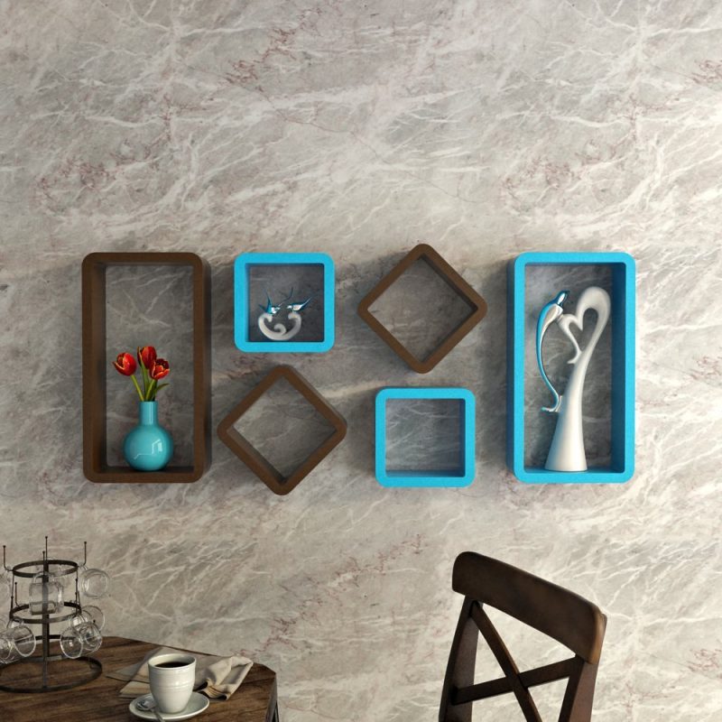 Wall Shelf Rack Set of 6 Cube Rectangle Shelves For Storage/Display