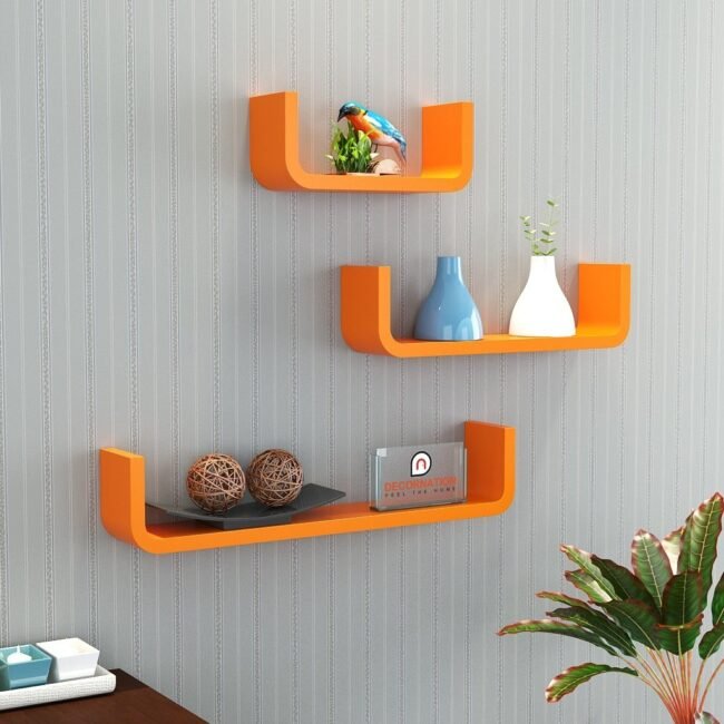 orange contemporary style wall shelves