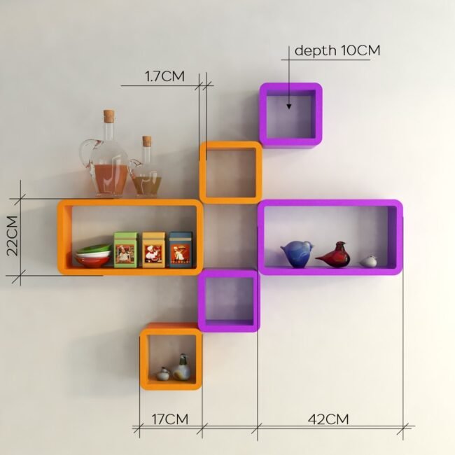 orange purple wall shelves for home decor