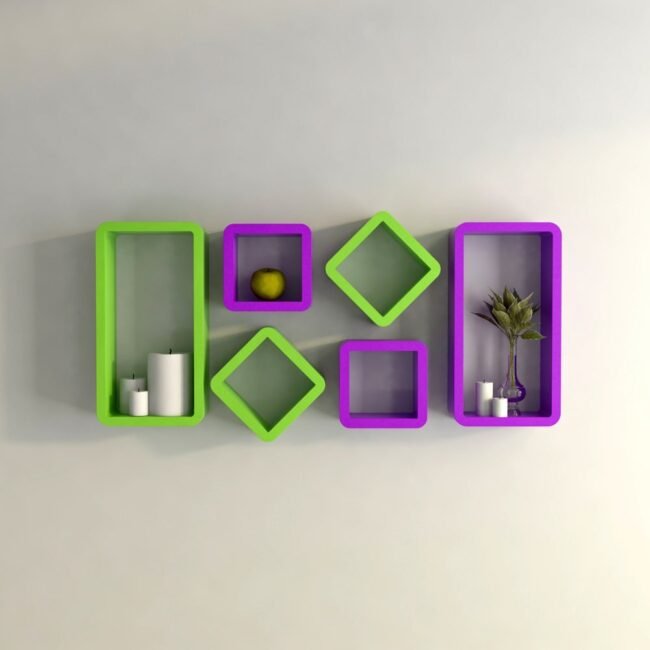 purple green decorative wall shelves for wall decor