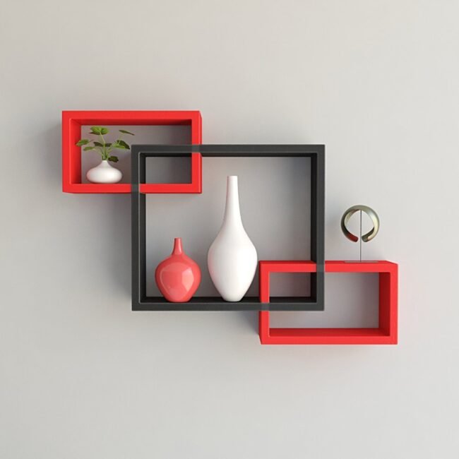 red black floating wall shelves for home decor