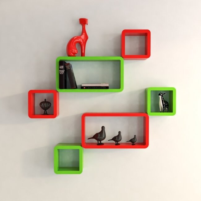 red green cube rectangle wall shelves for room decor