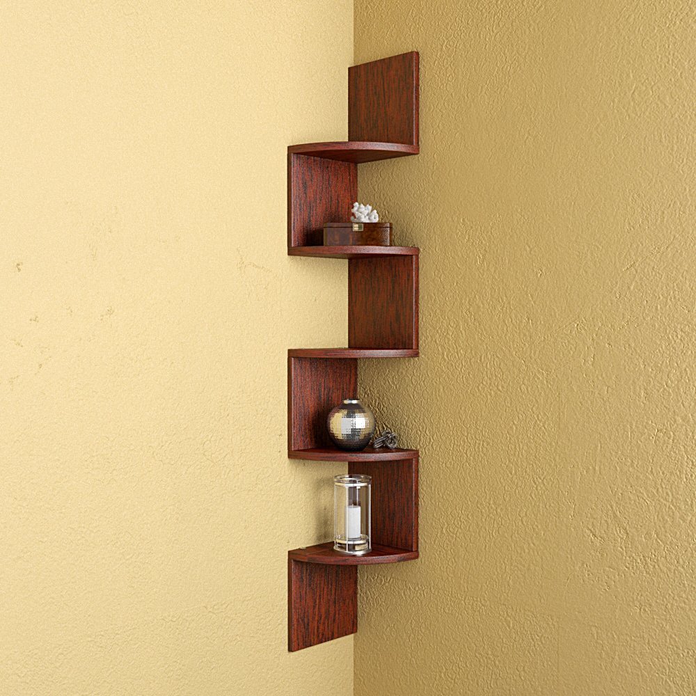 Corner Wall Mount Zigzag Wall Shelf for Storage & Display – Rusty Cedar