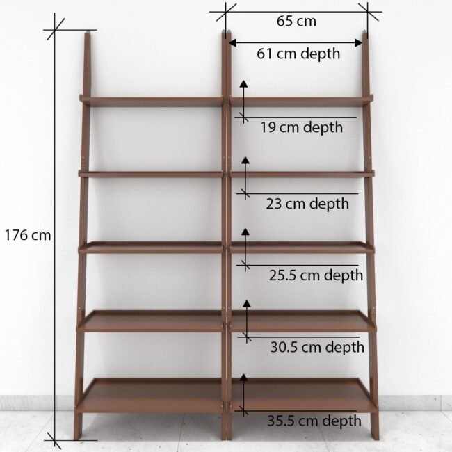 set of 2 ladder shelf brown for home decor